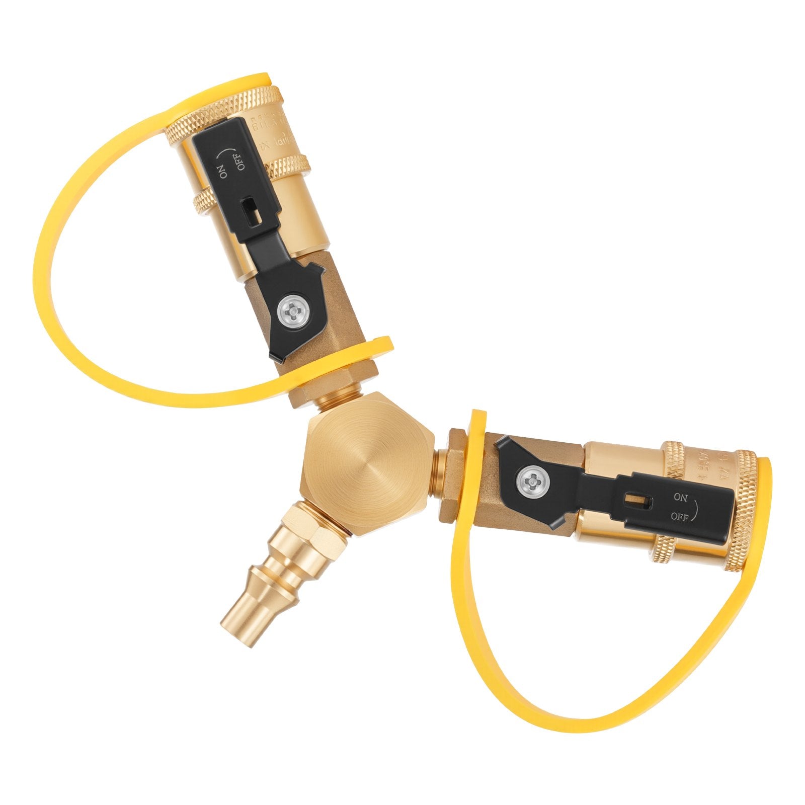 RV Propane Quick Connect Y Splitter - 2-Way 1/4" Adapter with Shutoff Valve